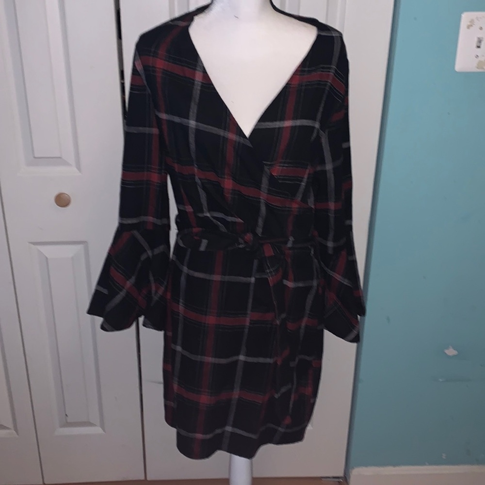 Plaid wrap dress with bell sleeves by ASOS